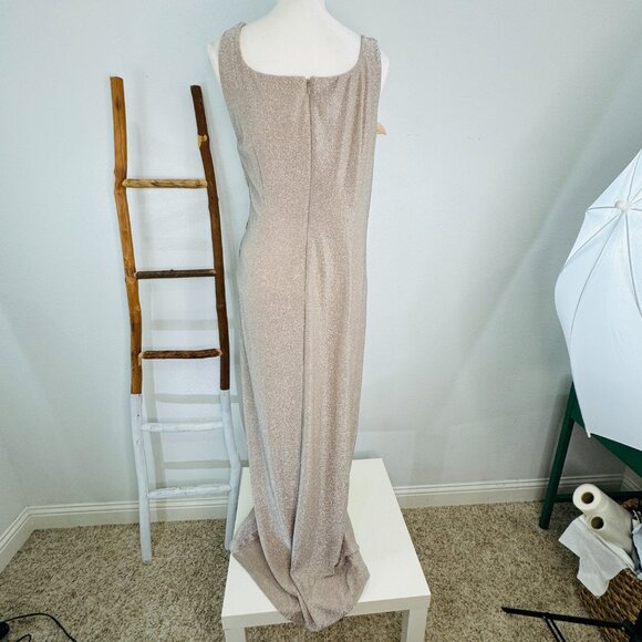 ADRIANNA PAPELL Gold Maxi Glitter Knit Lined Formal Gown Women SZ 14 Champagne - Picture 6 of 15